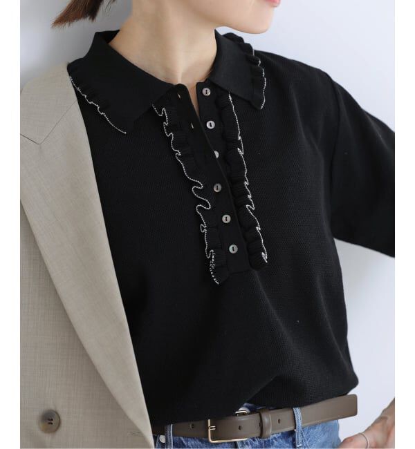 IENA「《追加3予約》フリルプルオーバー」|ニット・セーター|ブラック