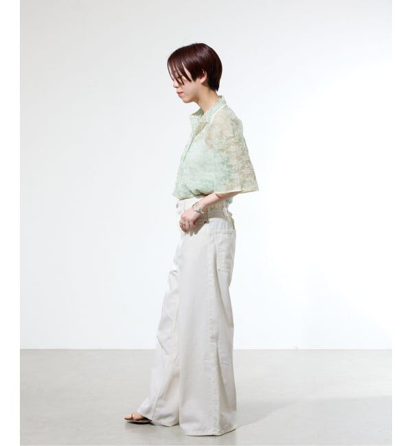 IENA「《予約/一部店舗限定/手洗い可》フラワージャガード シャツプルオーバー」|ニット・セーター|