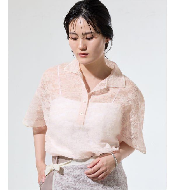 IENA「《予約/一部店舗限定/手洗い可》フラワージャガード シャツプルオーバー」|ニット・セーター|