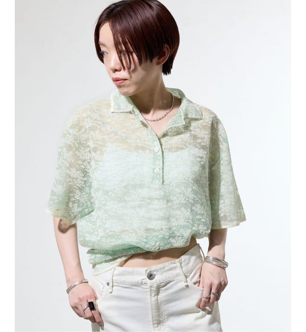 IENA「《予約/一部店舗限定/手洗い可》フラワージャガード シャツプルオーバー」|ニット・セーター|