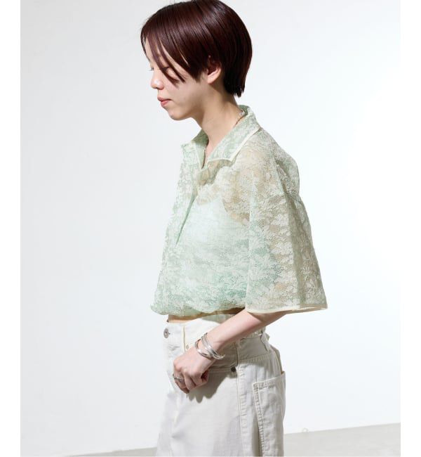 IENA「《予約/一部店舗限定/手洗い可》フラワージャガード シャツプルオーバー」|ニット・セーター|