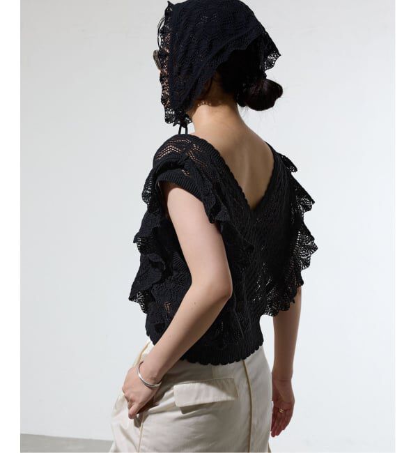 IENA「《予約/一部店舗限定》クロシェニット Vネックレイヤードベスト」|ベスト・ジレ|