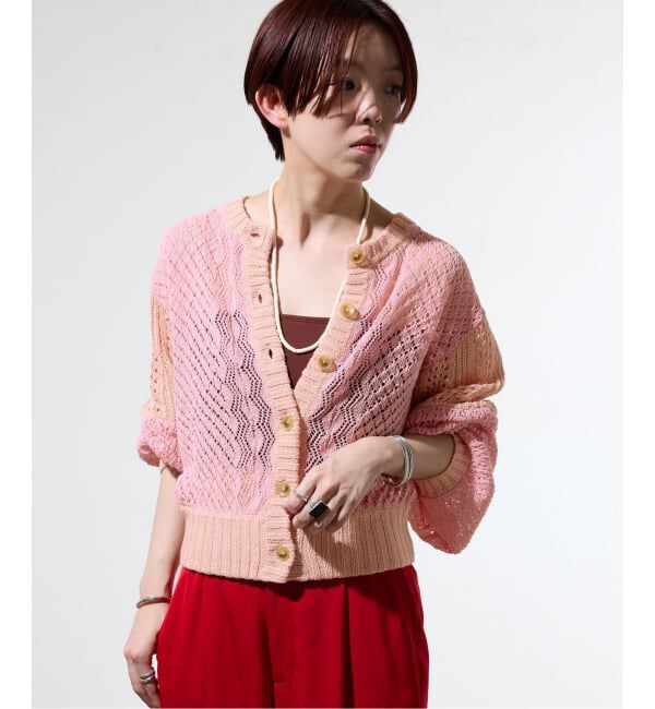 IENA「《予約/一部店舗限定》クロシェニット ミックスショートカーディガン」|カーディガン|