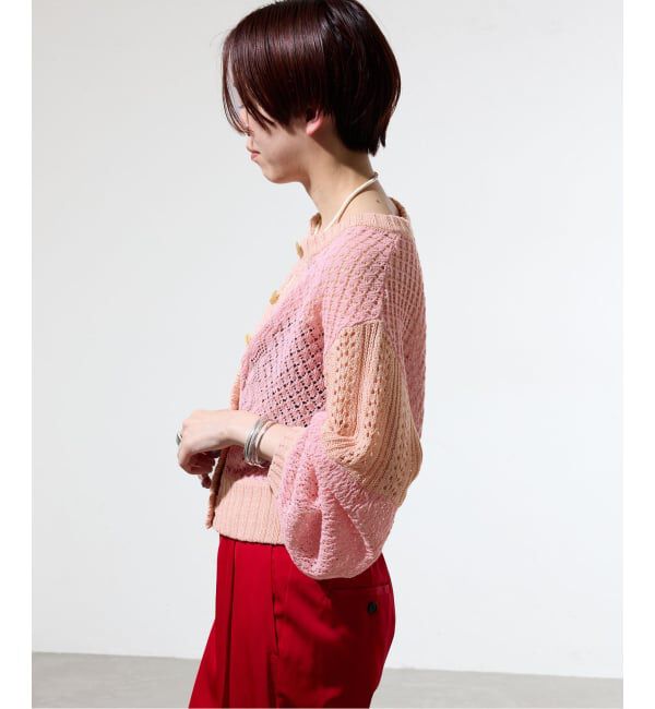 IENA「《予約/一部店舗限定》クロシェニット ミックスショートカーディガン」|カーディガン|