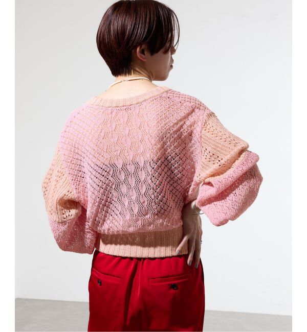 IENA「《予約/一部店舗限定》クロシェニット ミックスショートカーディガン」|カーディガン|