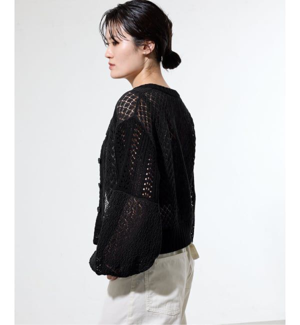 IENA「《予約/一部店舗限定》クロシェニット ミックスショートカーディガン」|カーディガン|