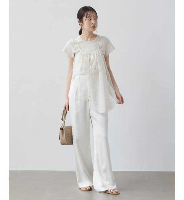 NOBLE「《新色》ルナサテンナローフレアタックパンツ」|スラックス|