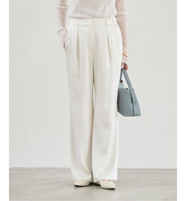 NOBLE「《新色》ルナサテンナローフレアタックパンツ」|スラックス|