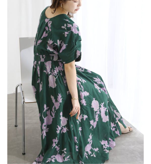  「《予約》【洗える】ne Quittez pas/ヌキテパ　別注ローズプリントドレス」|ワンピース|グリーン