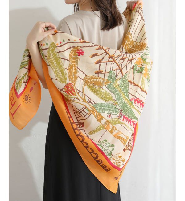  「manipuri/マニプリ コットンシルクストール トロピカルガーデン」|ストール|オレンジ