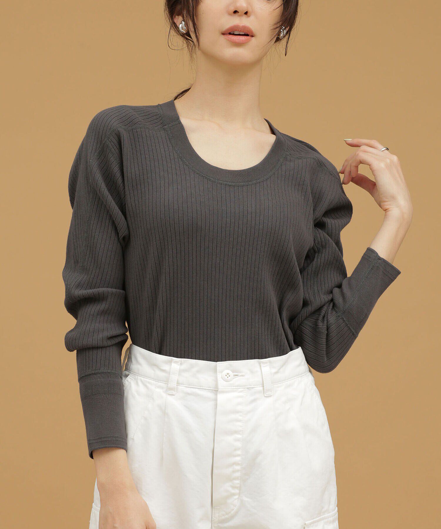 nano･universe「MEYAME/オブロングネックリブプルオーバー 長袖」|Tシャツ・カットソー|ブラック