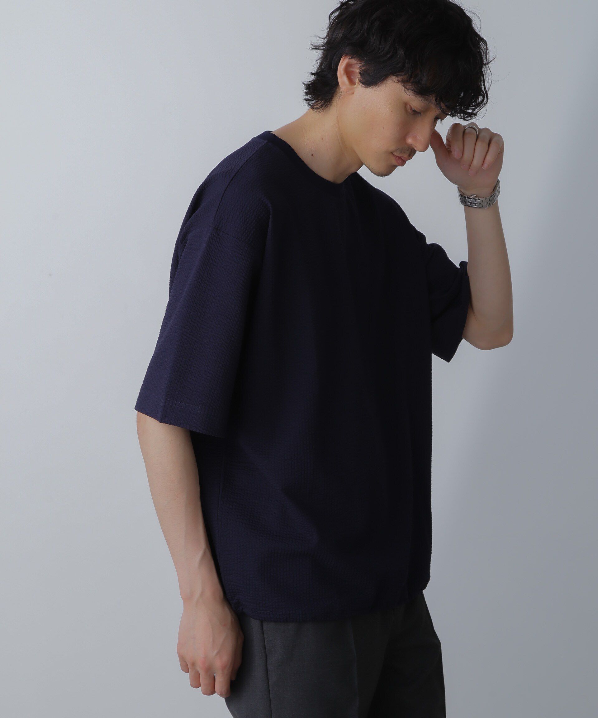 nano･universe「シルケットサッカーワイドTシャツ 半袖」|Tシャツ・カットソー|