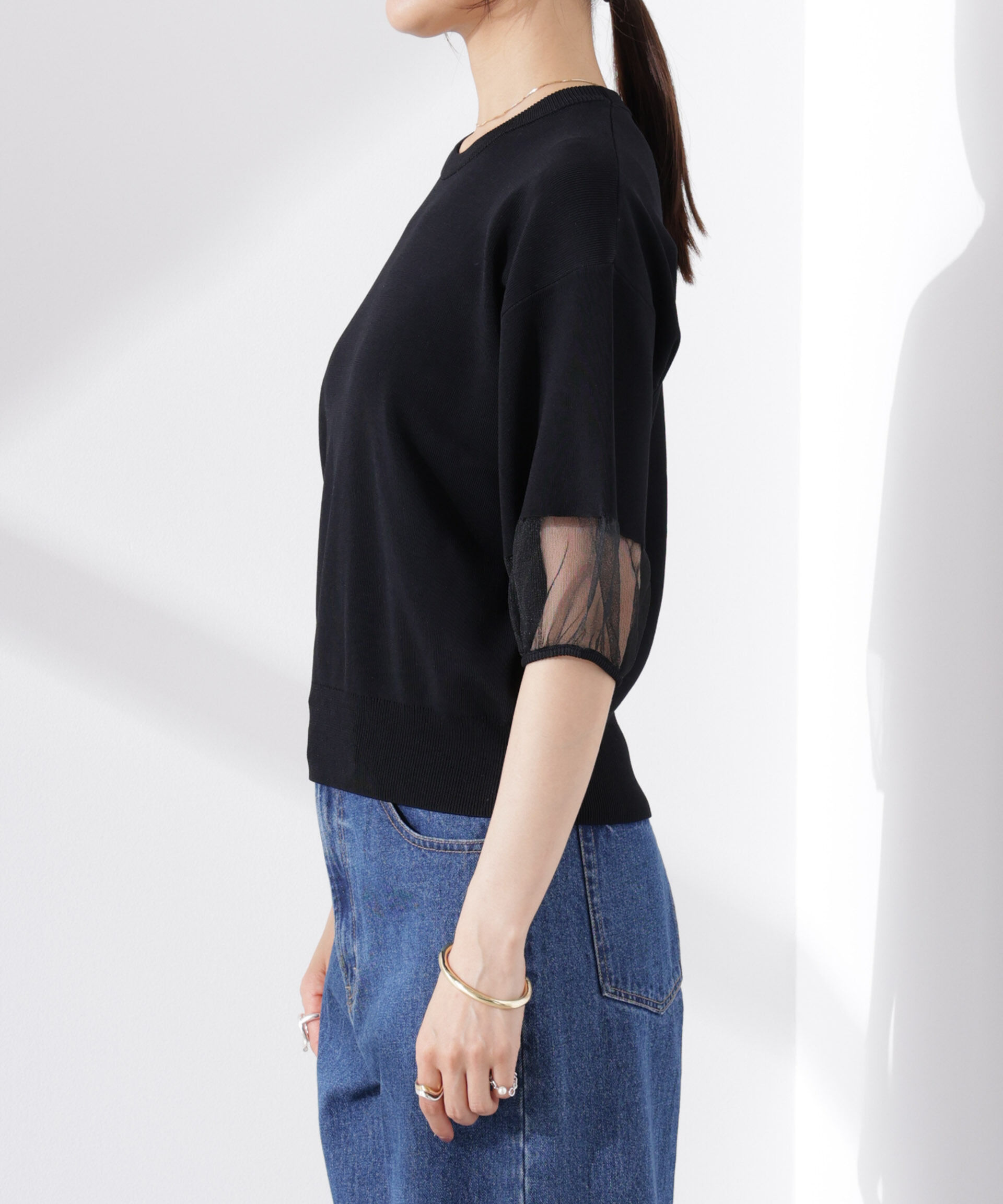 nano･universe「シアースリーブ・UVカット・接触冷感ニット」|ニット・セーター|