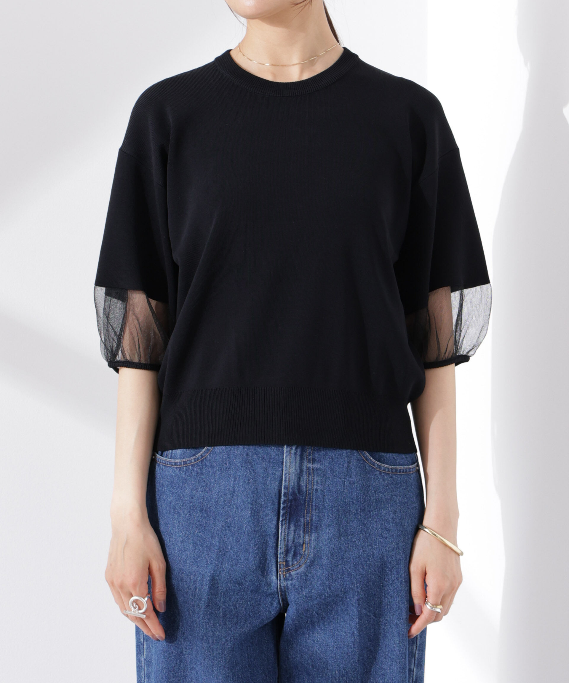 nano･universe「シアースリーブ・UVカット・接触冷感ニット」|ニット・セーター|