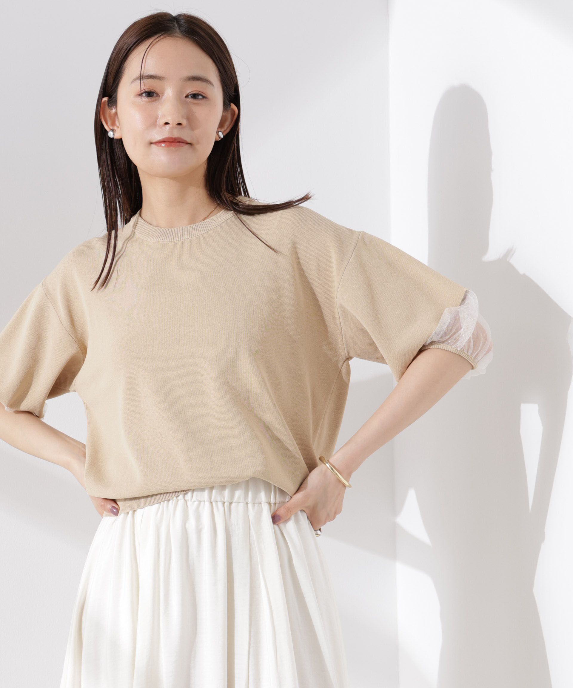 nano･universe「シアースリーブ・UVカット・接触冷感ニット」|ニット・セーター|