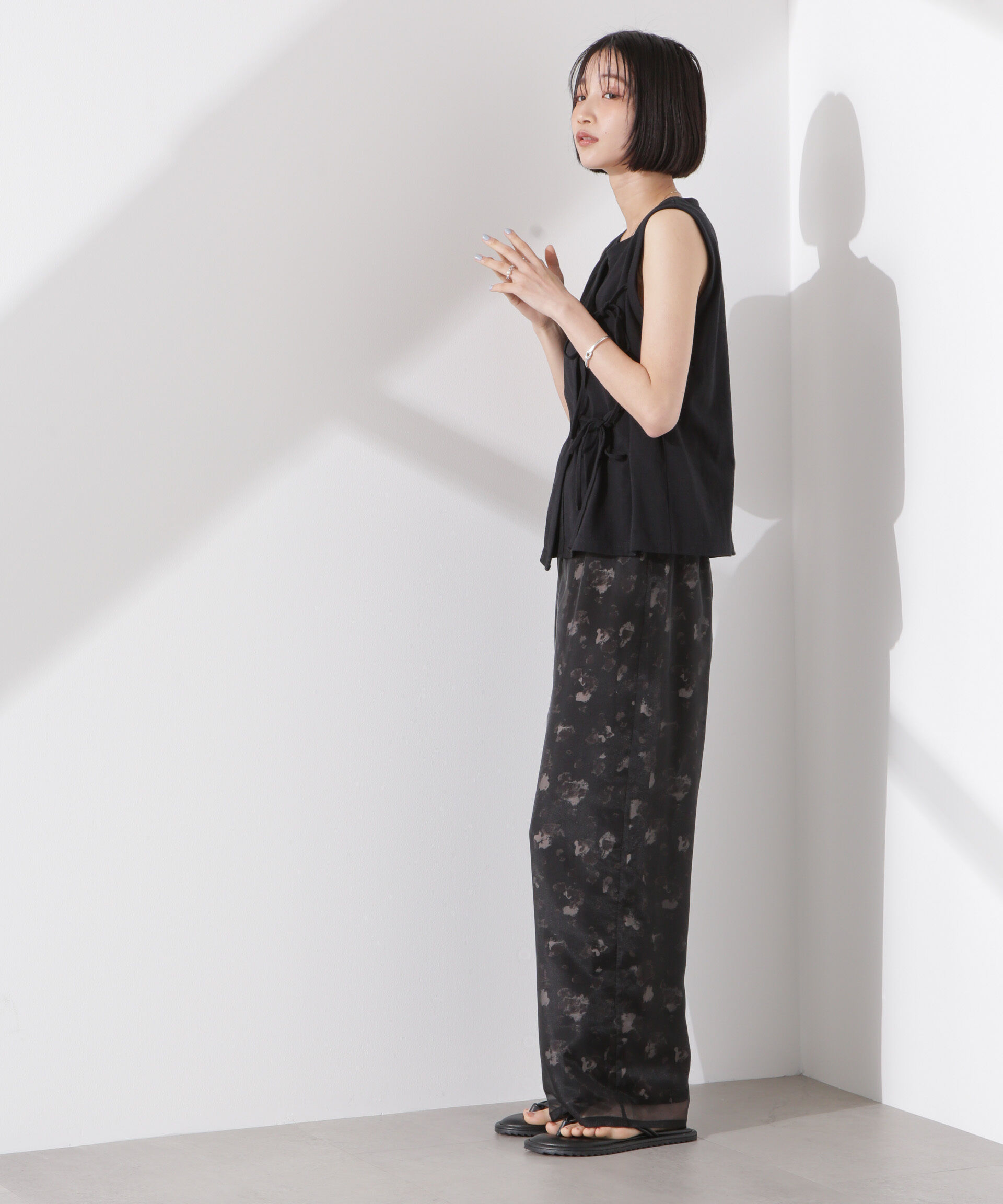 nano･universe「シアーオーガンジーコンビプリントパンツ」|チノ|