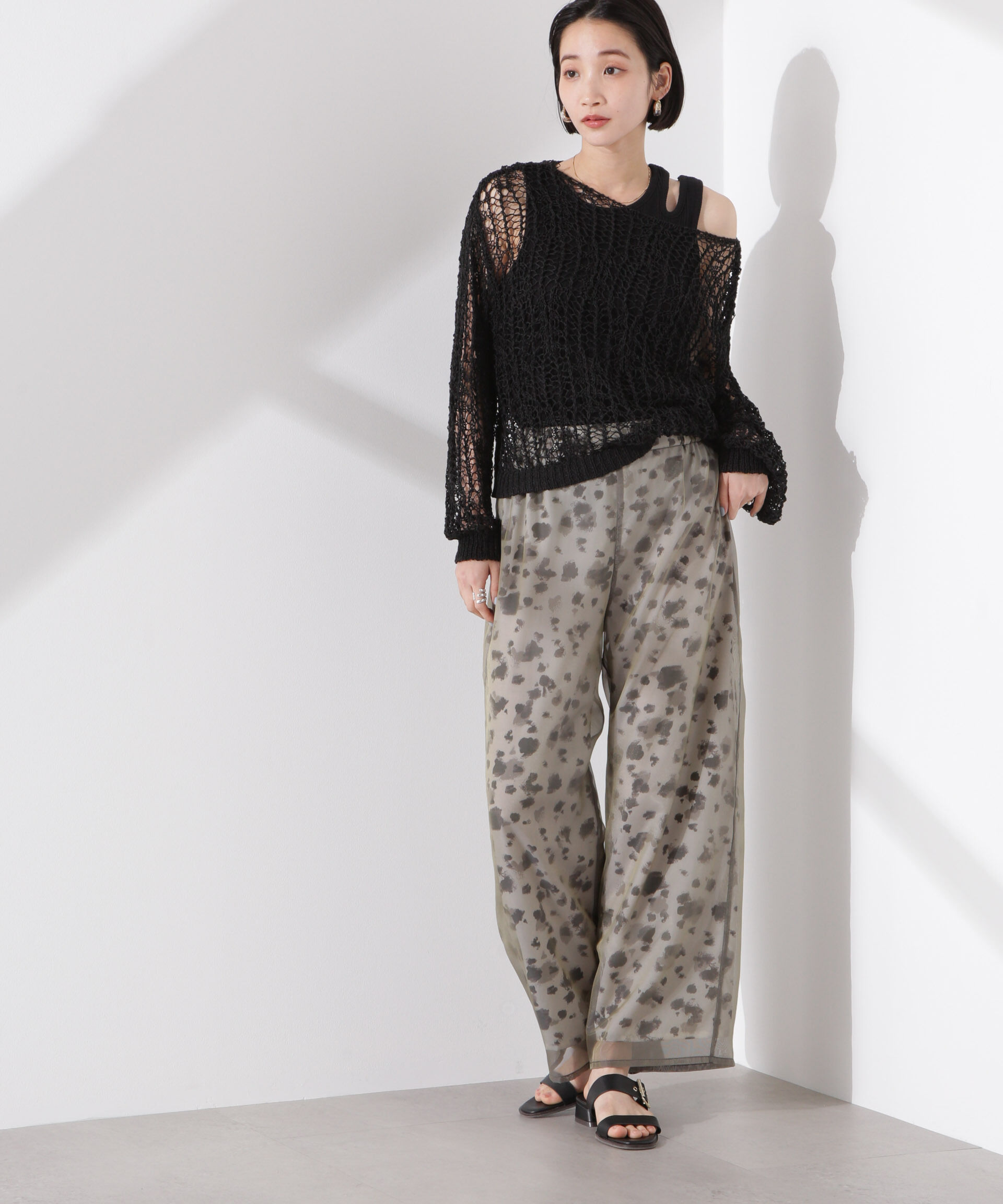 nano･universe「シアーオーガンジーコンビプリントパンツ」|チノ|