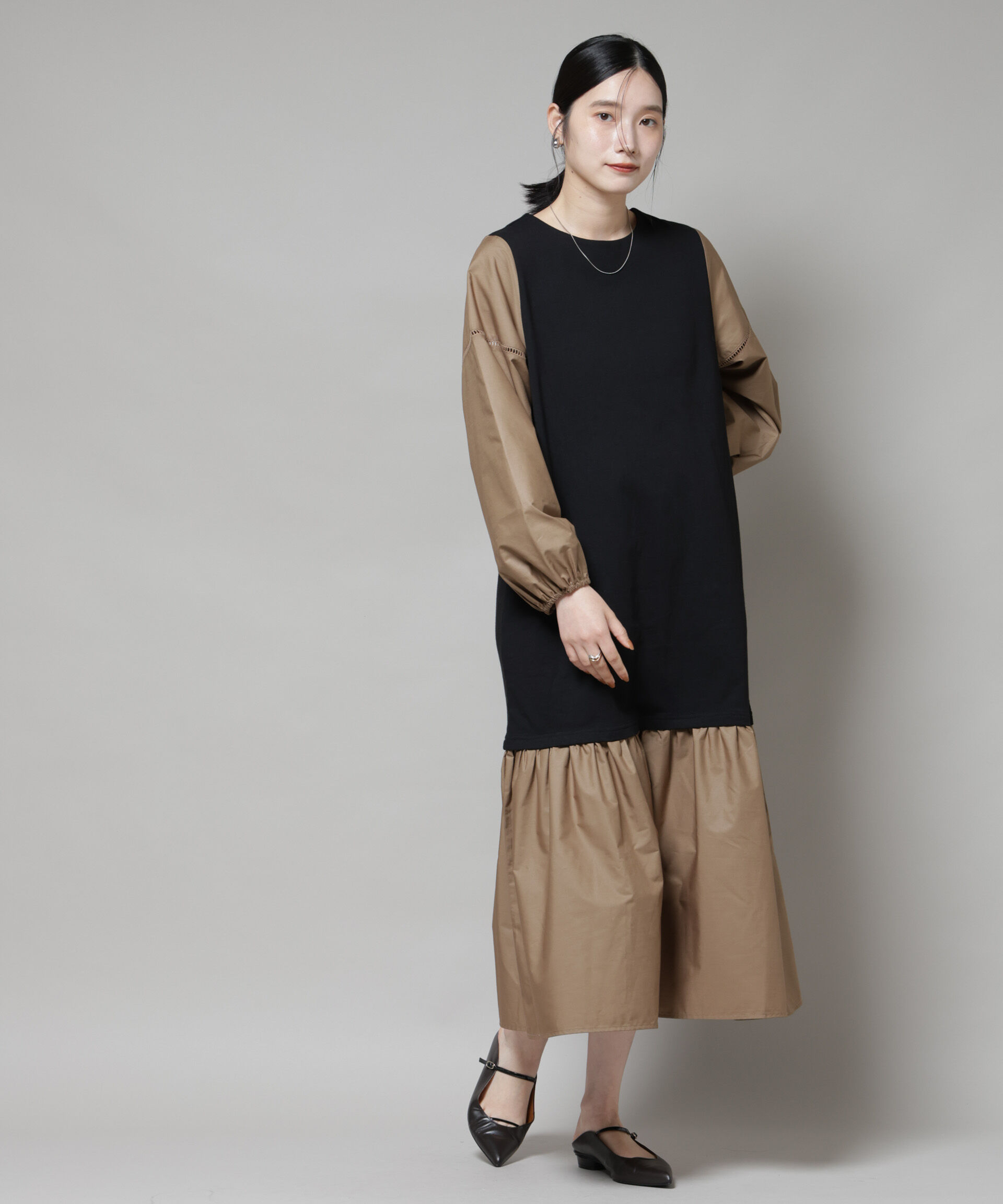 nano･universe「ハシゴレーススリーブ異素材コンビワンピース」|ワンピース|