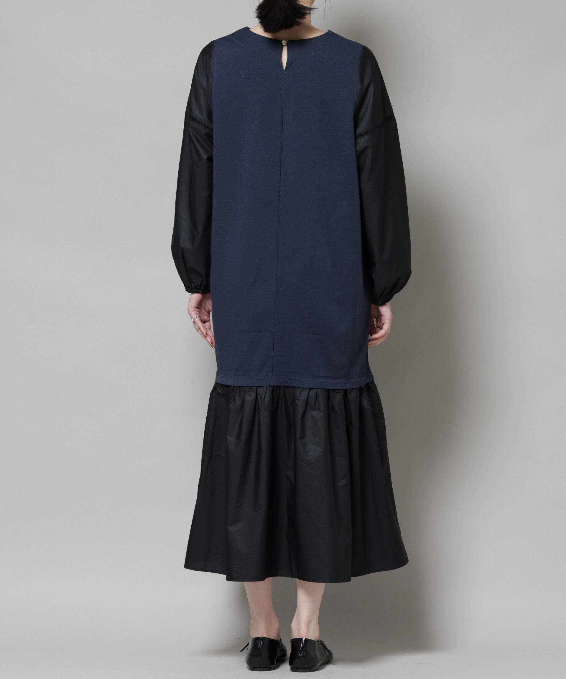 nano･universe「ハシゴレーススリーブ異素材コンビワンピース」|ワンピース|