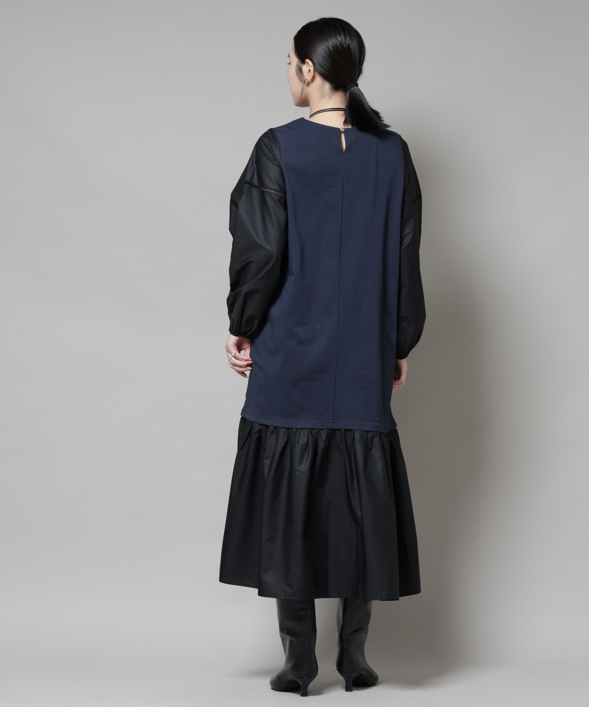 nano･universe「ハシゴレーススリーブ異素材コンビワンピース」|ワンピース|