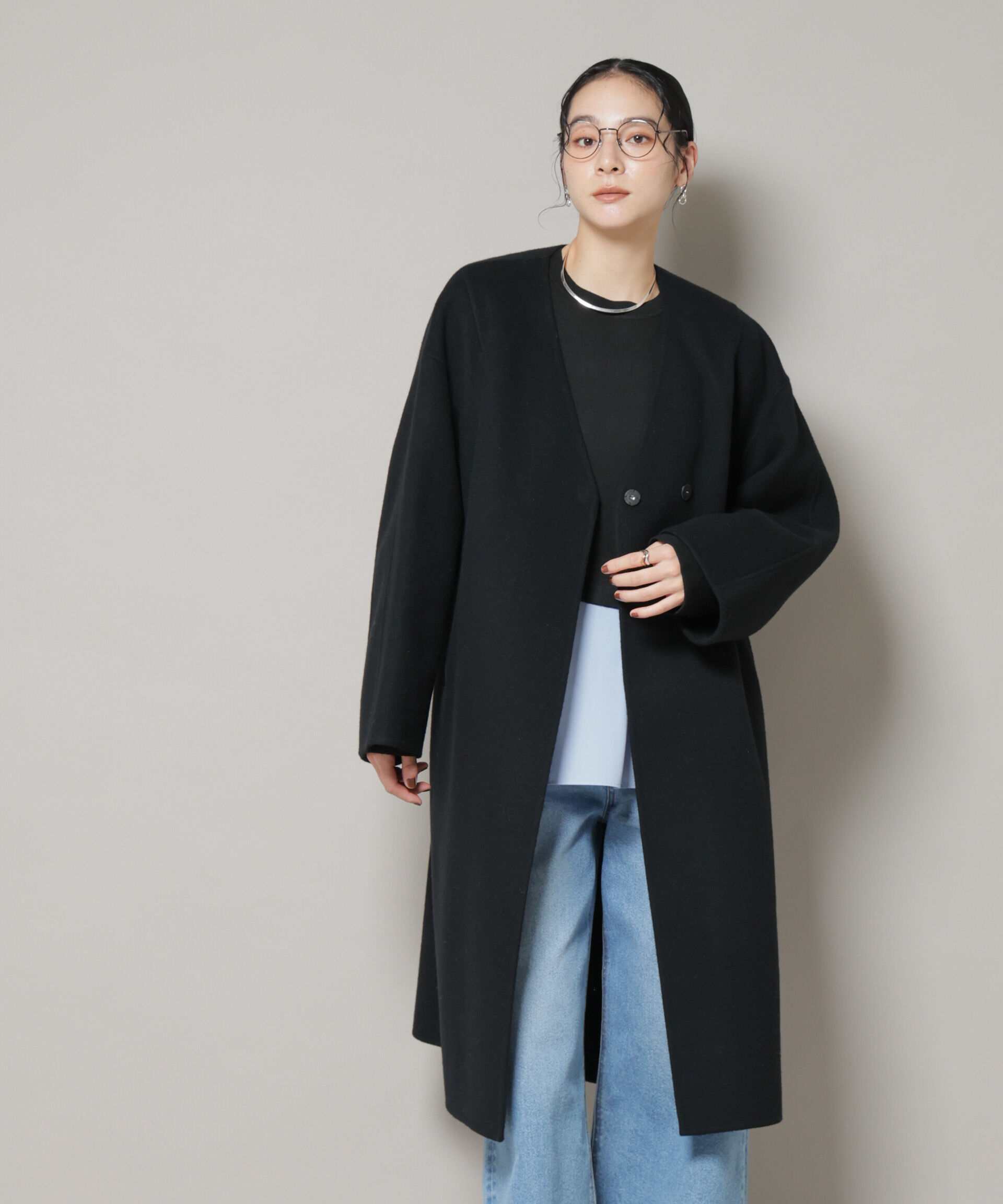 nano･universe「SUPER110blend リバーノーカラーロングコート」|その他|