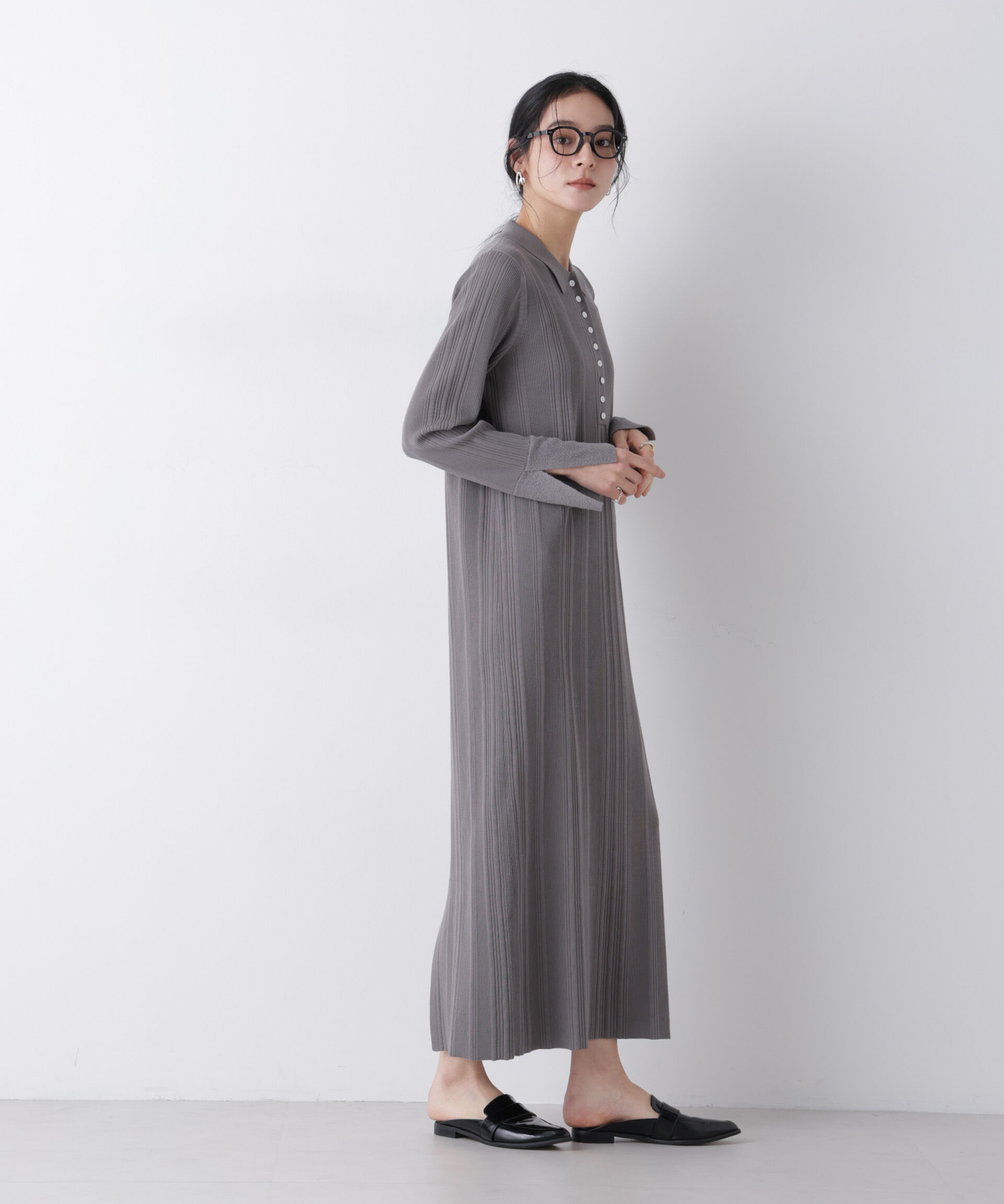 nano･universe「衿付きランダムリブニットワンピース」|ワンピース|