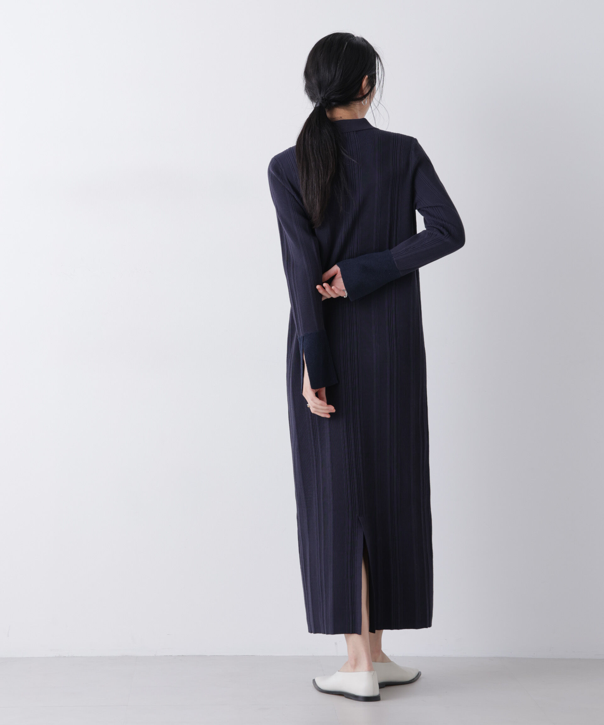 nano･universe「衿付きランダムリブニットワンピース」|ワンピース|