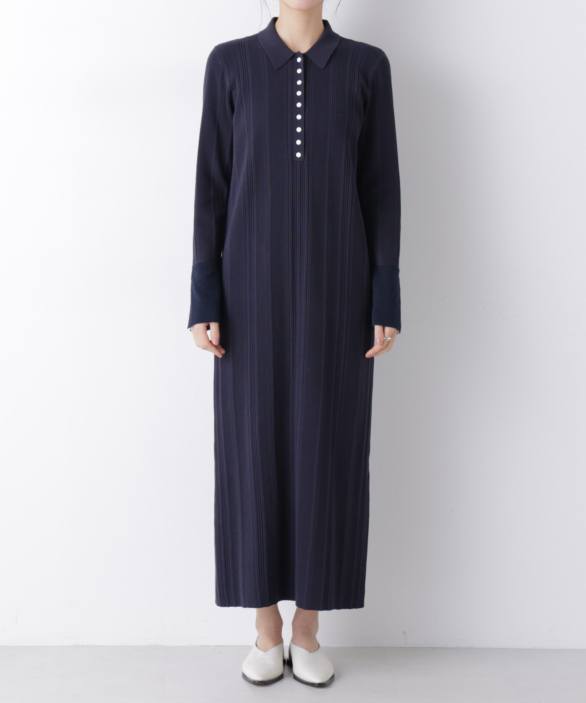 nano･universe「衿付きランダムリブニットワンピース」|ワンピース|