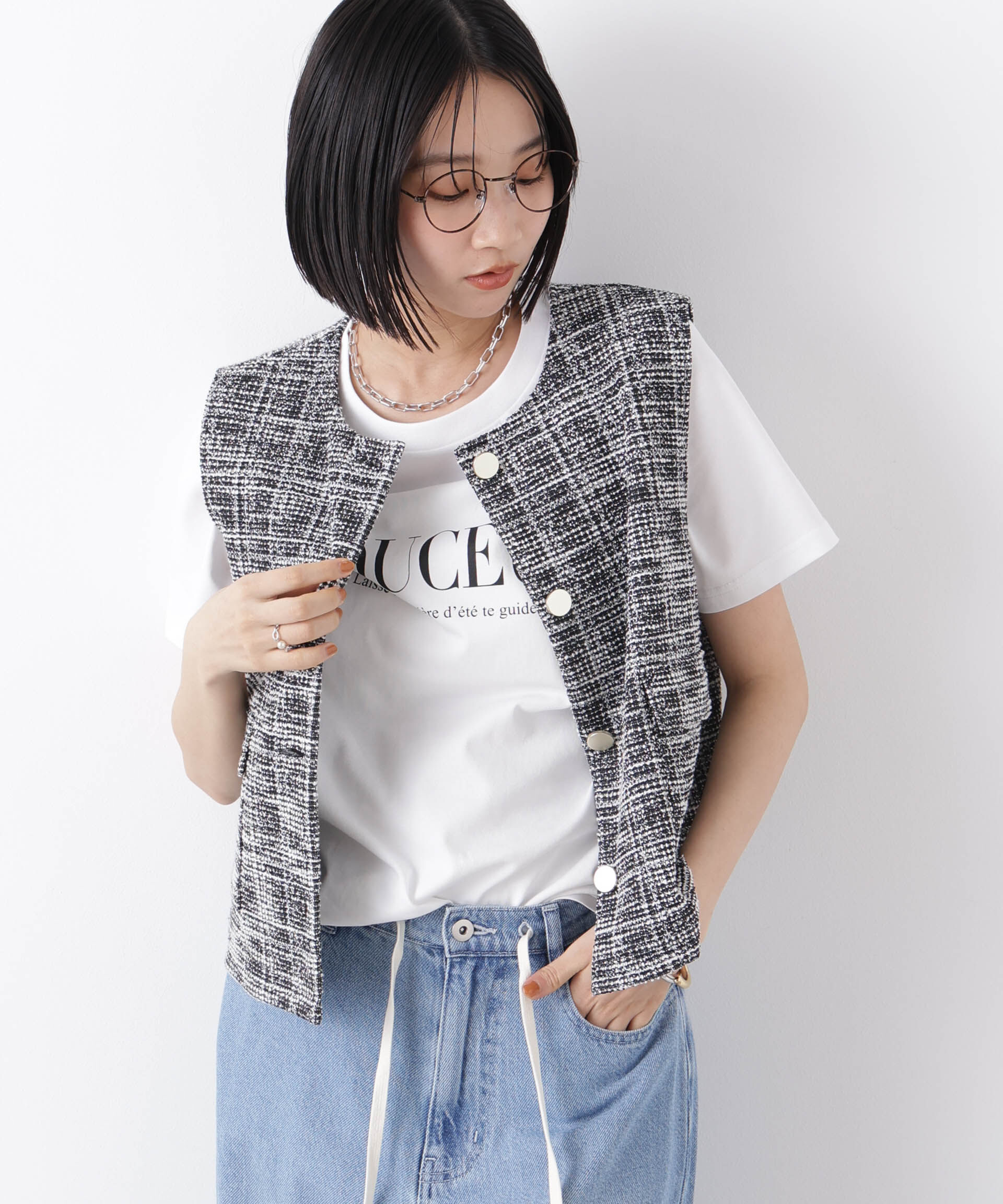 nano･universe「カットツイード金ボタンジレ(セットアップ可)」|テーラードジャケット|