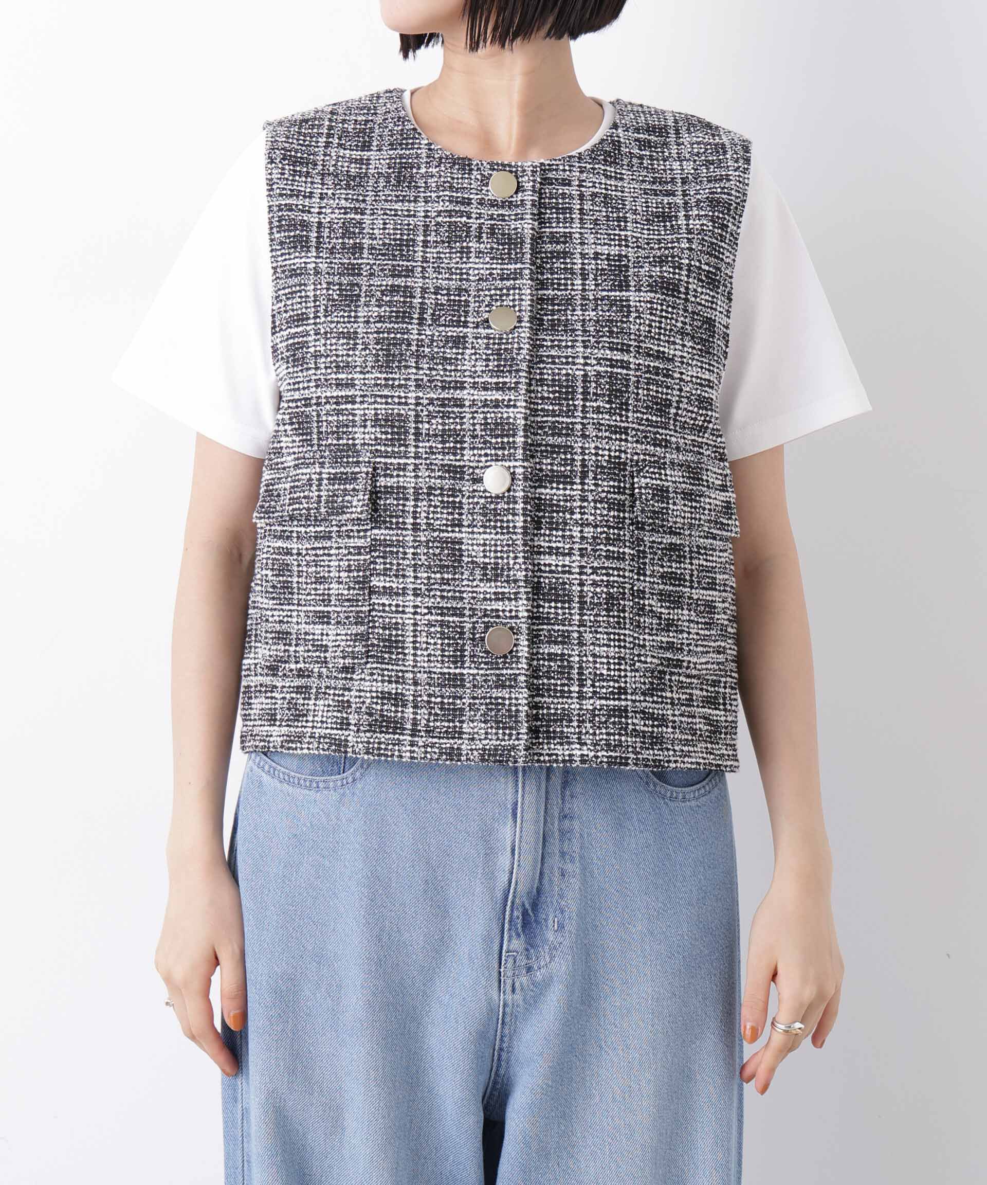 nano･universe「カットツイード金ボタンジレ(セットアップ可)」|テーラードジャケット|