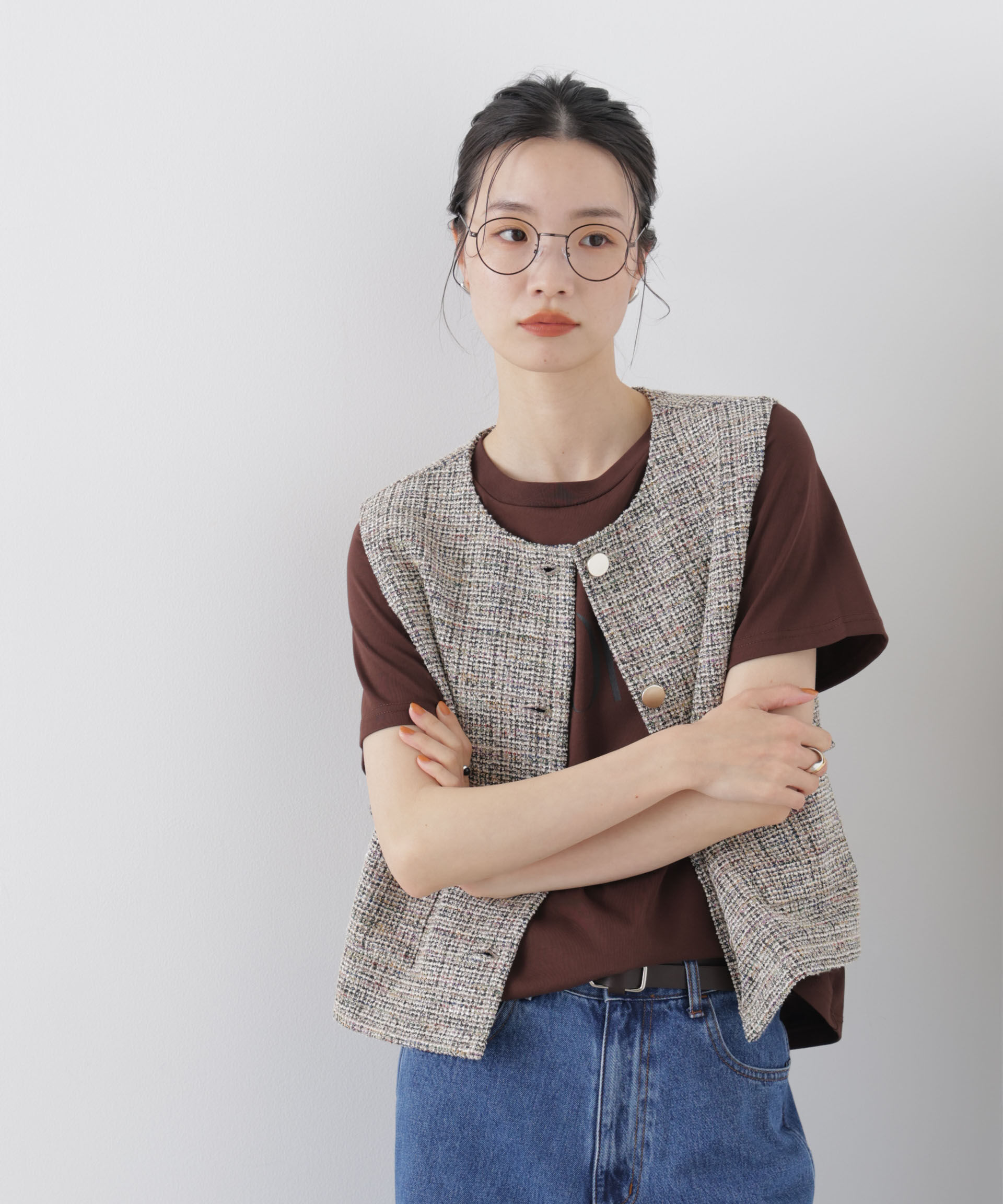 nano･universe「カットツイード金ボタンジレ(セットアップ可)」|テーラードジャケット|