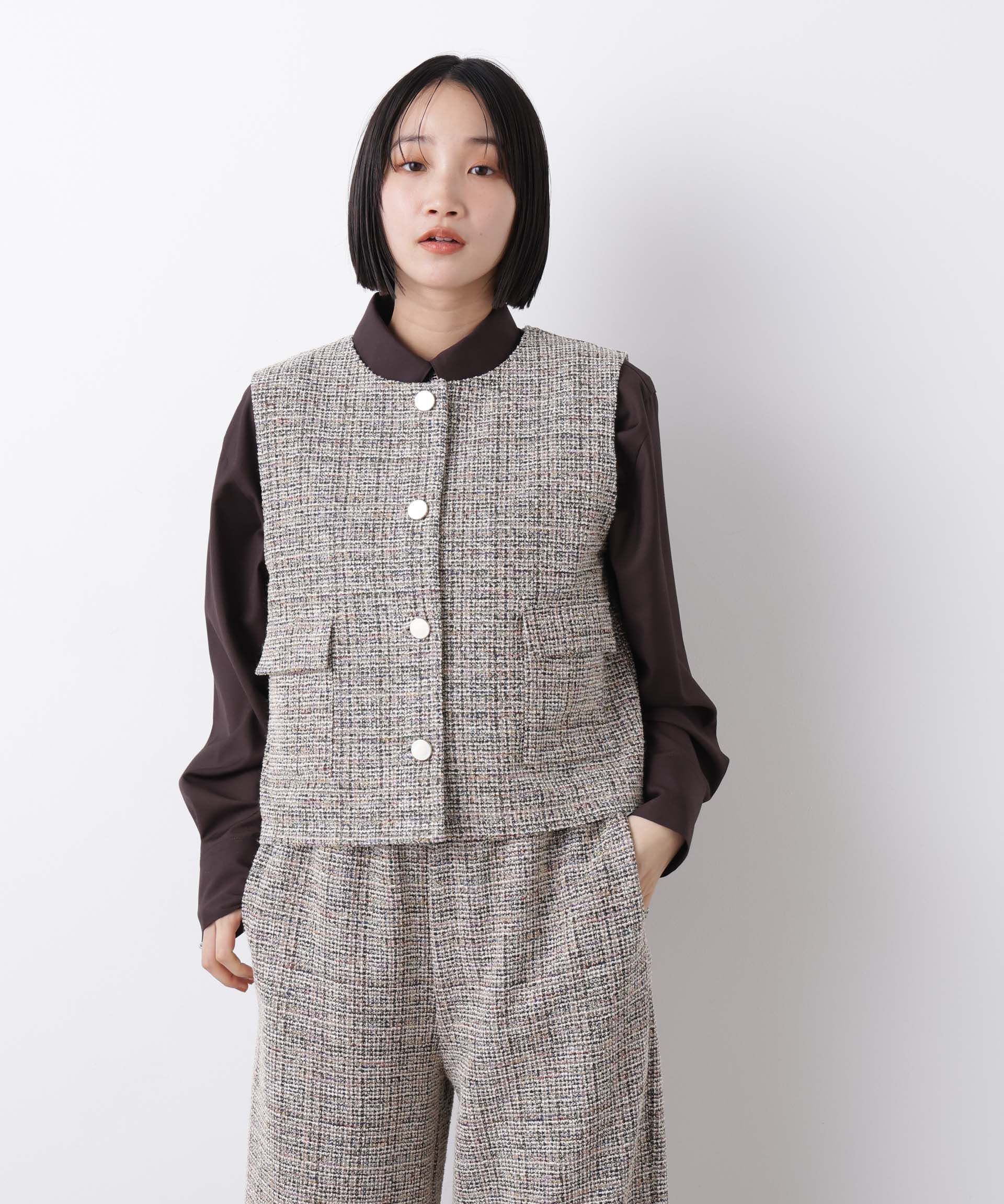 nano･universe「カットツイード金ボタンジレ(セットアップ可)」|テーラードジャケット|