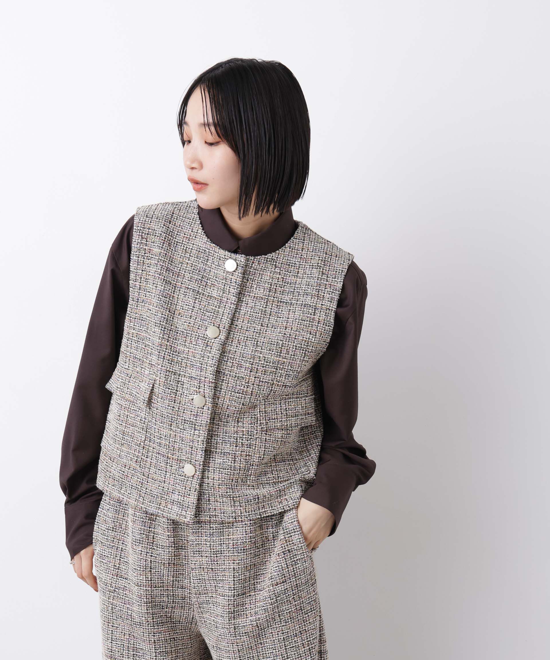 nano･universe「カットツイード金ボタンジレ(セットアップ可)」|テーラードジャケット|