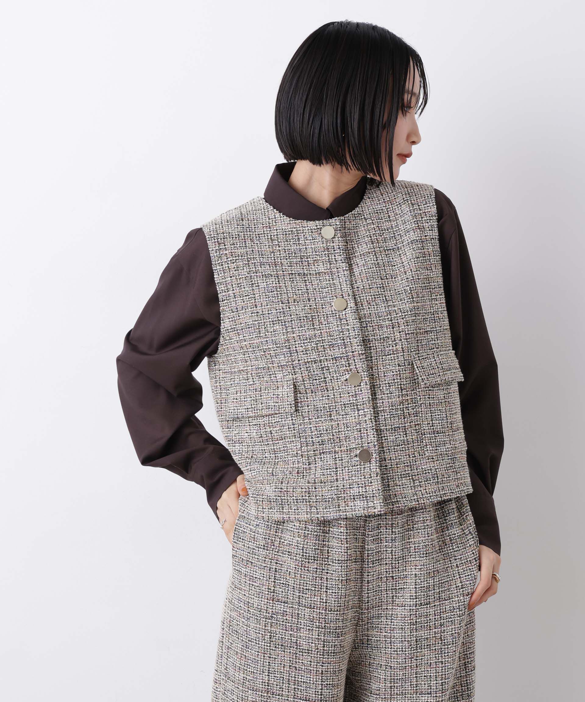 nano･universe「カットツイード金ボタンジレ(セットアップ可)」|テーラードジャケット|