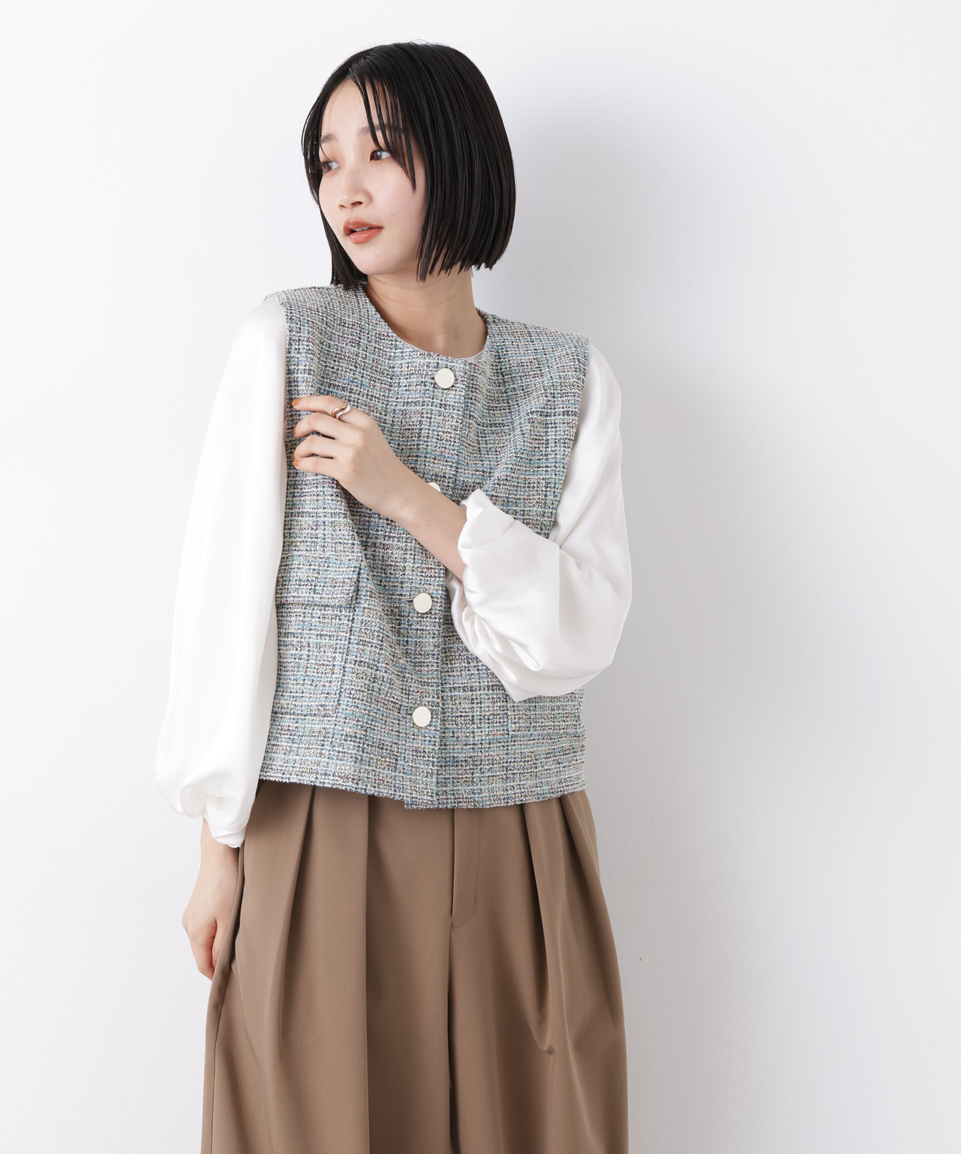 nano･universe「カットツイード金ボタンジレ(セットアップ可)」|テーラードジャケット|