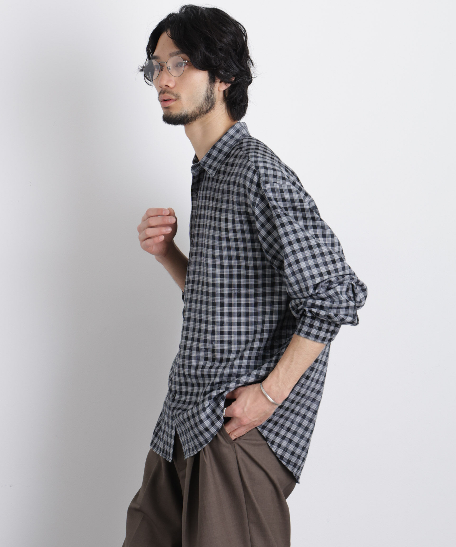 nano･universe「ケミカルフィニッシュチェック オーバーシャツ」|シャツ・ブラウス|