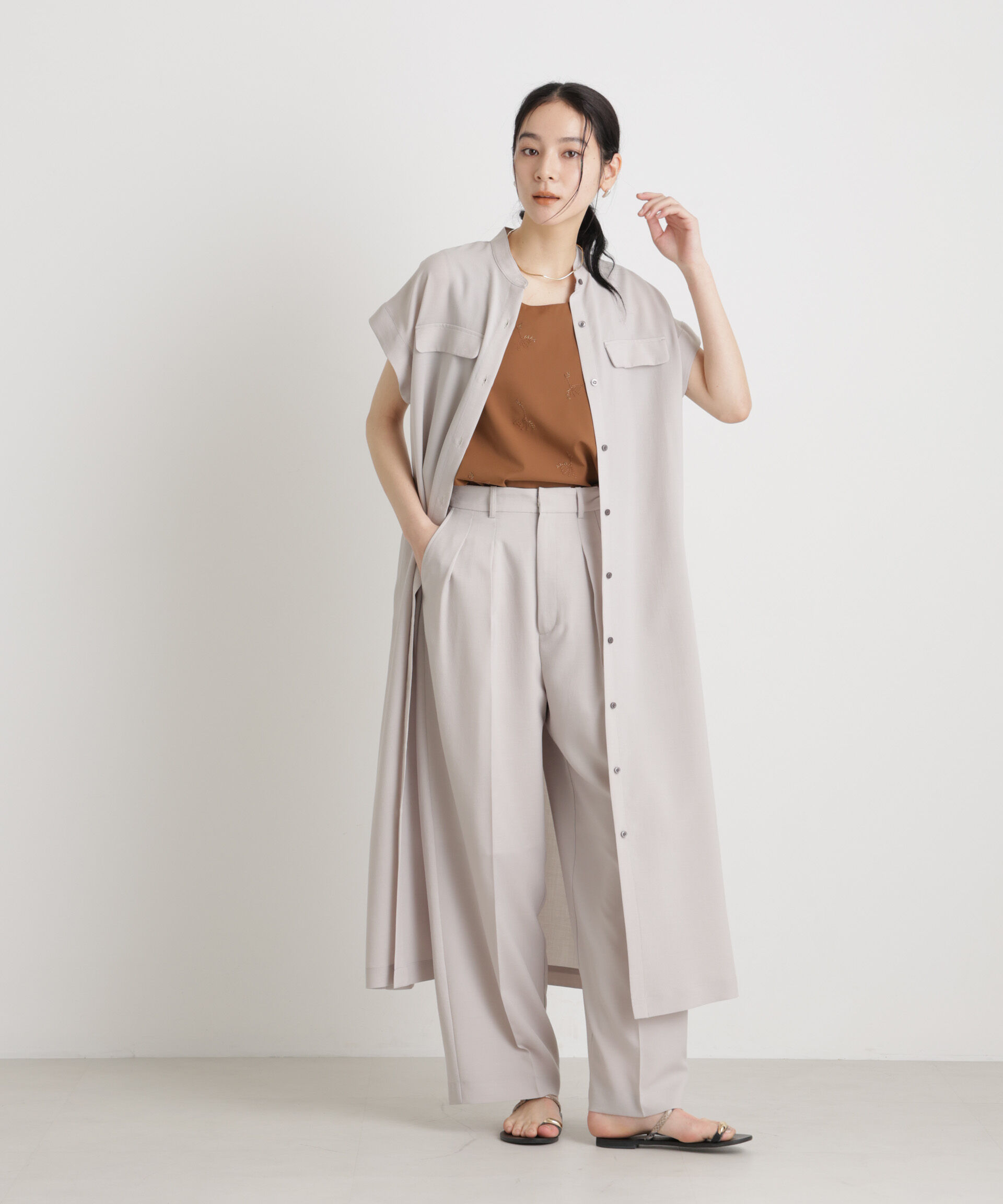 nano･universe「刺繍ツイルタンクブラウス(セットアップ可)」|シャツ・ブラウス|