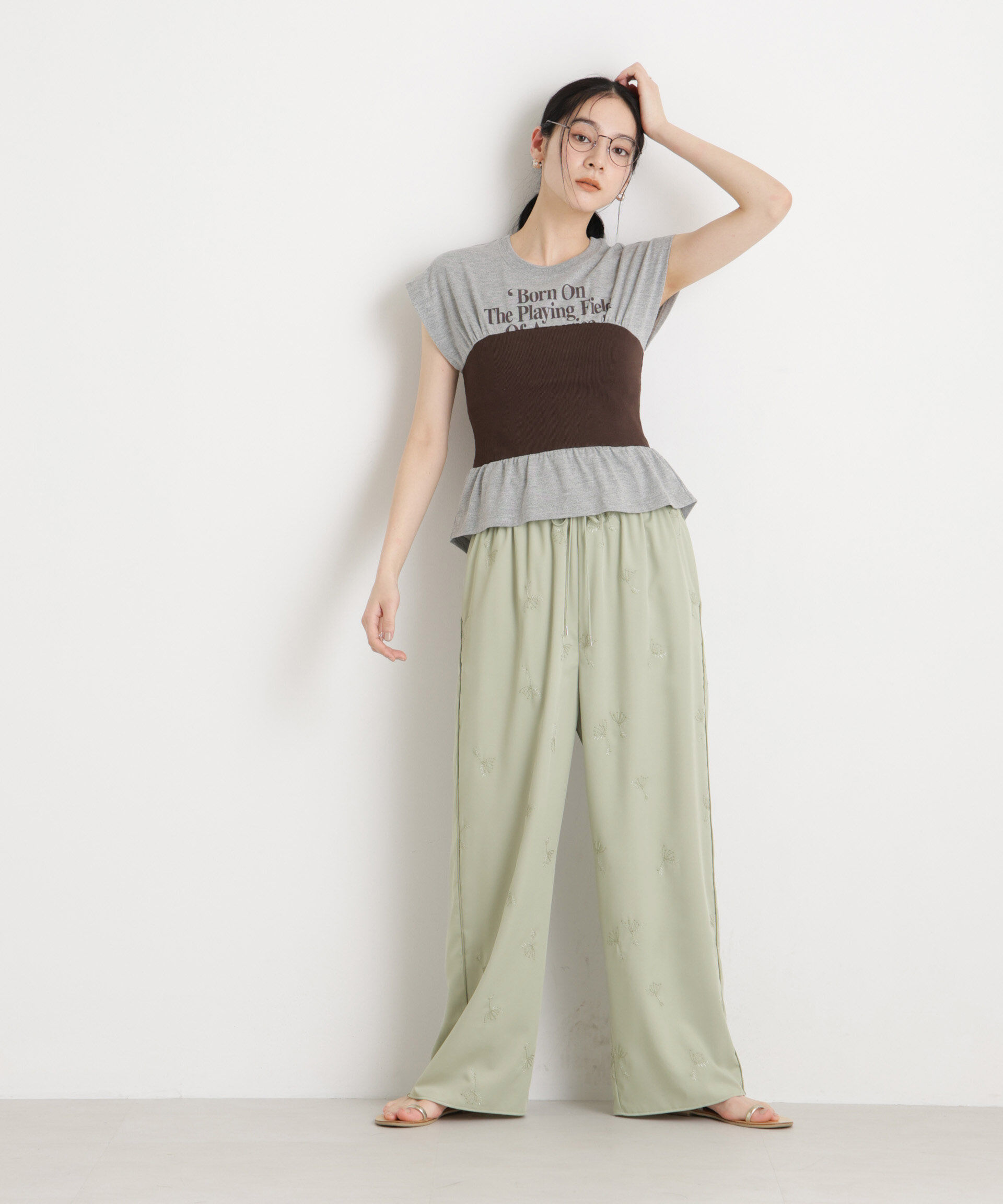 nano･universe「刺繍ツイルイージーワイドパンツ(セットアップ可)」|チノ|