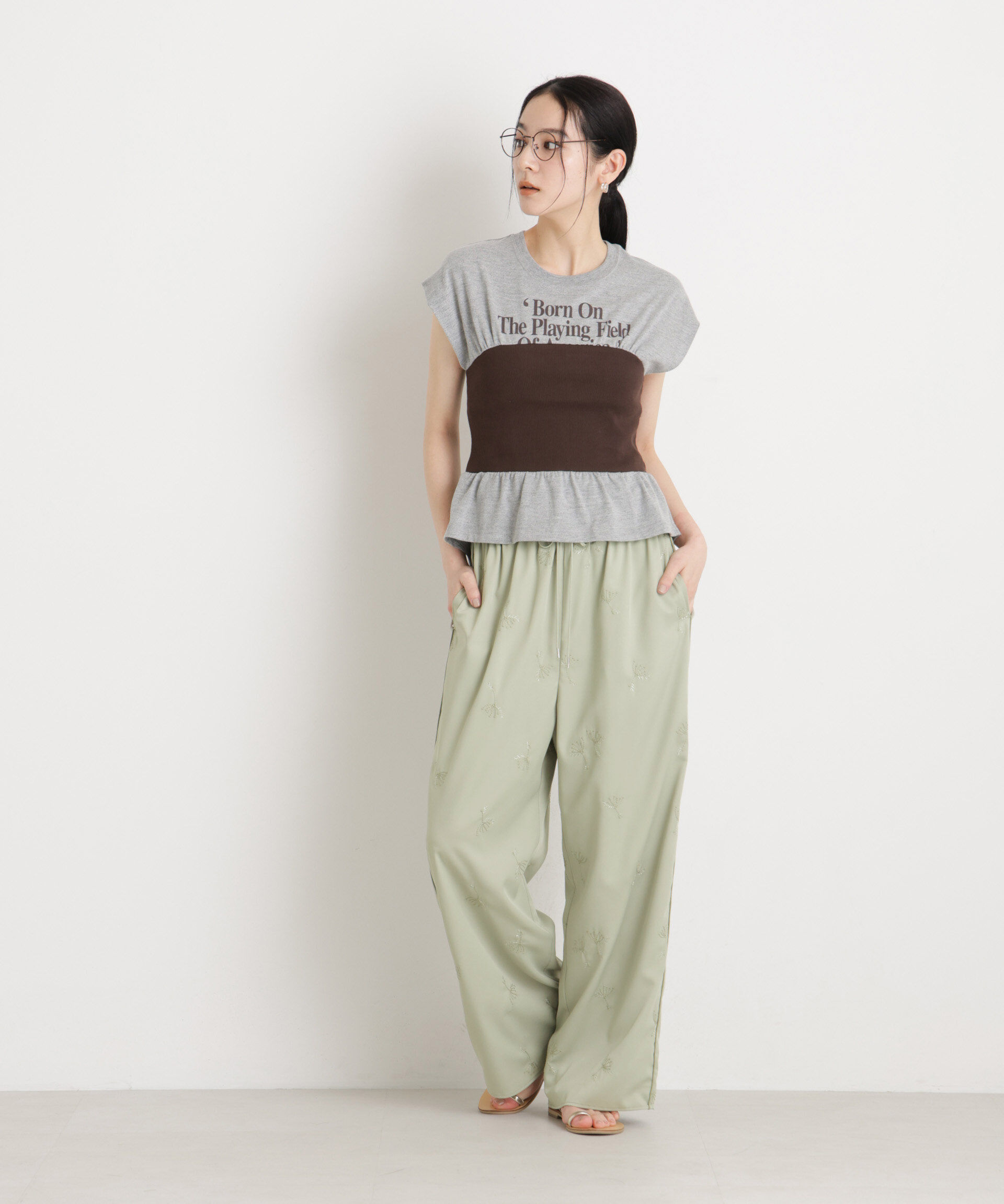 nano･universe「刺繍ツイルイージーワイドパンツ(セットアップ可)」|チノ|