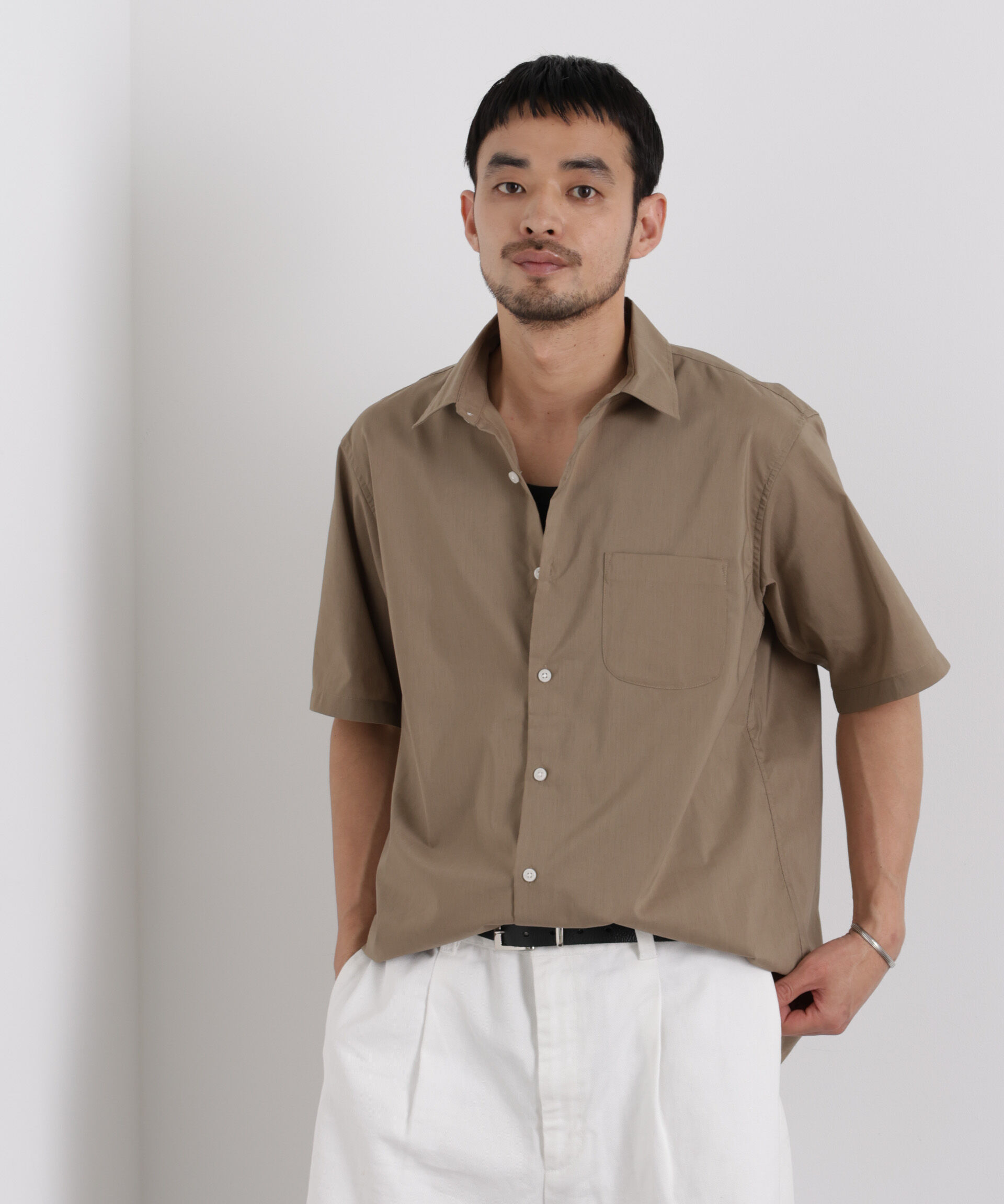 nano･universe「ポリエステル/麻混 半袖レギュラーカラーシャツ」|シャツ・ブラウス|