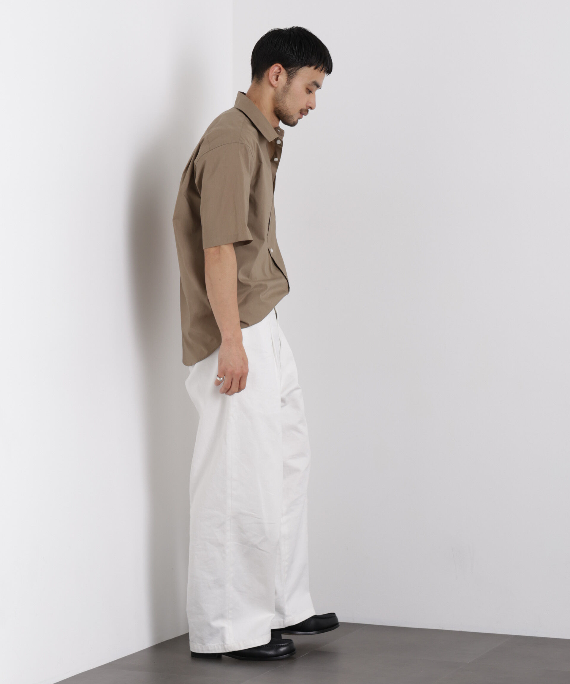 nano･universe「ポリエステル/麻混 半袖レギュラーカラーシャツ」|シャツ・ブラウス|