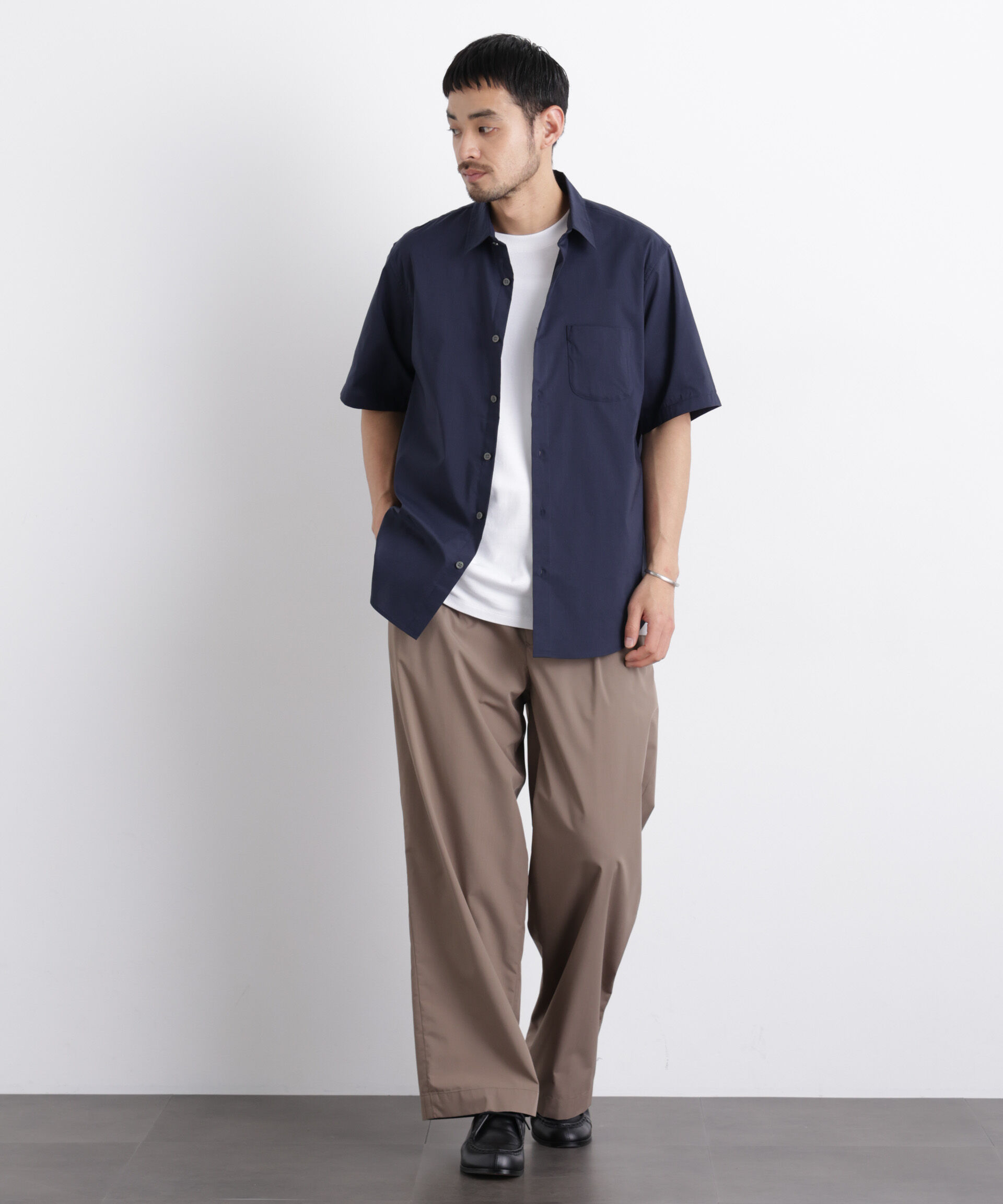 nano･universe「ポリエステル/麻混 半袖レギュラーカラーシャツ」|シャツ・ブラウス|