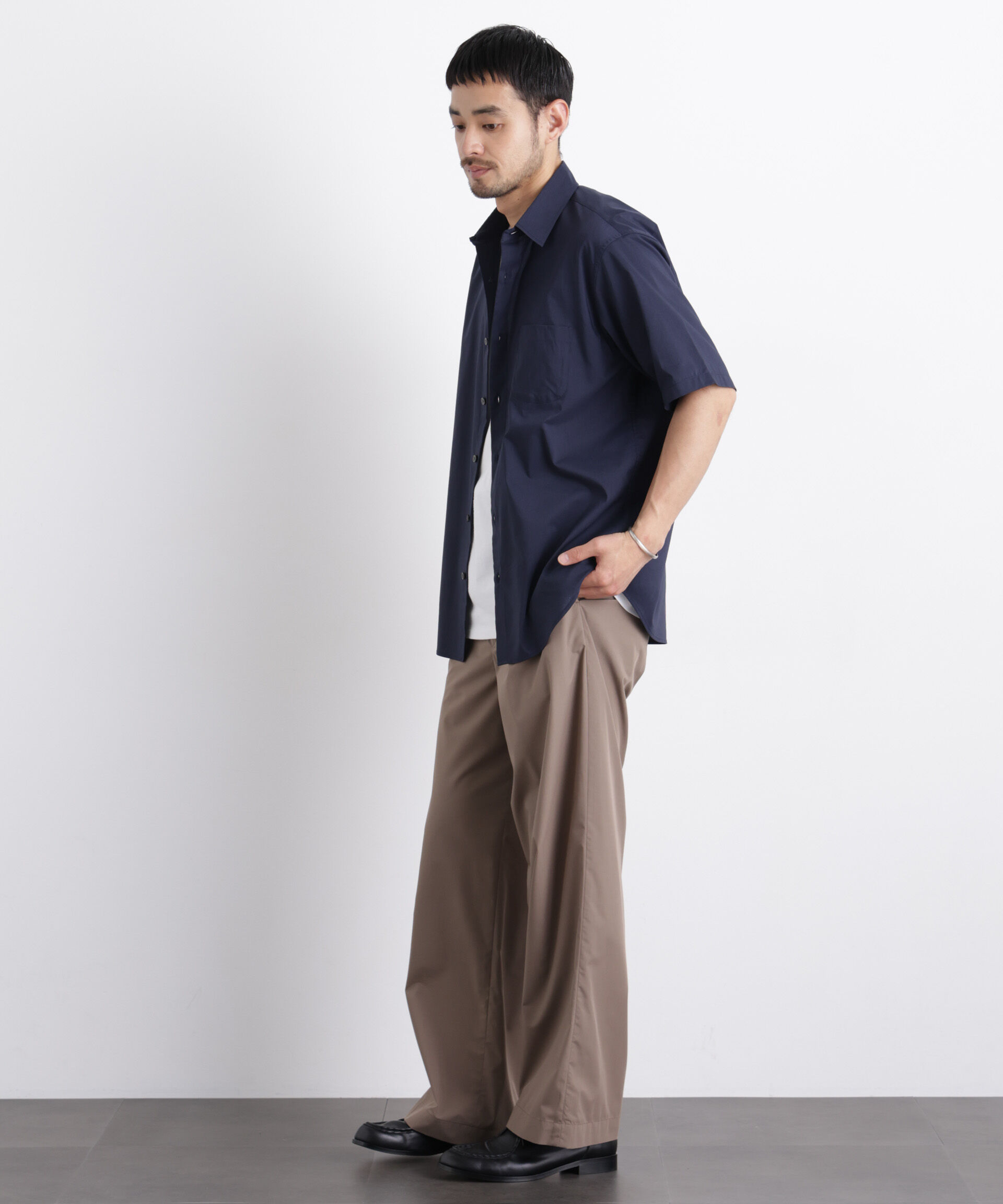nano･universe「ポリエステル/麻混 半袖レギュラーカラーシャツ」|シャツ・ブラウス|