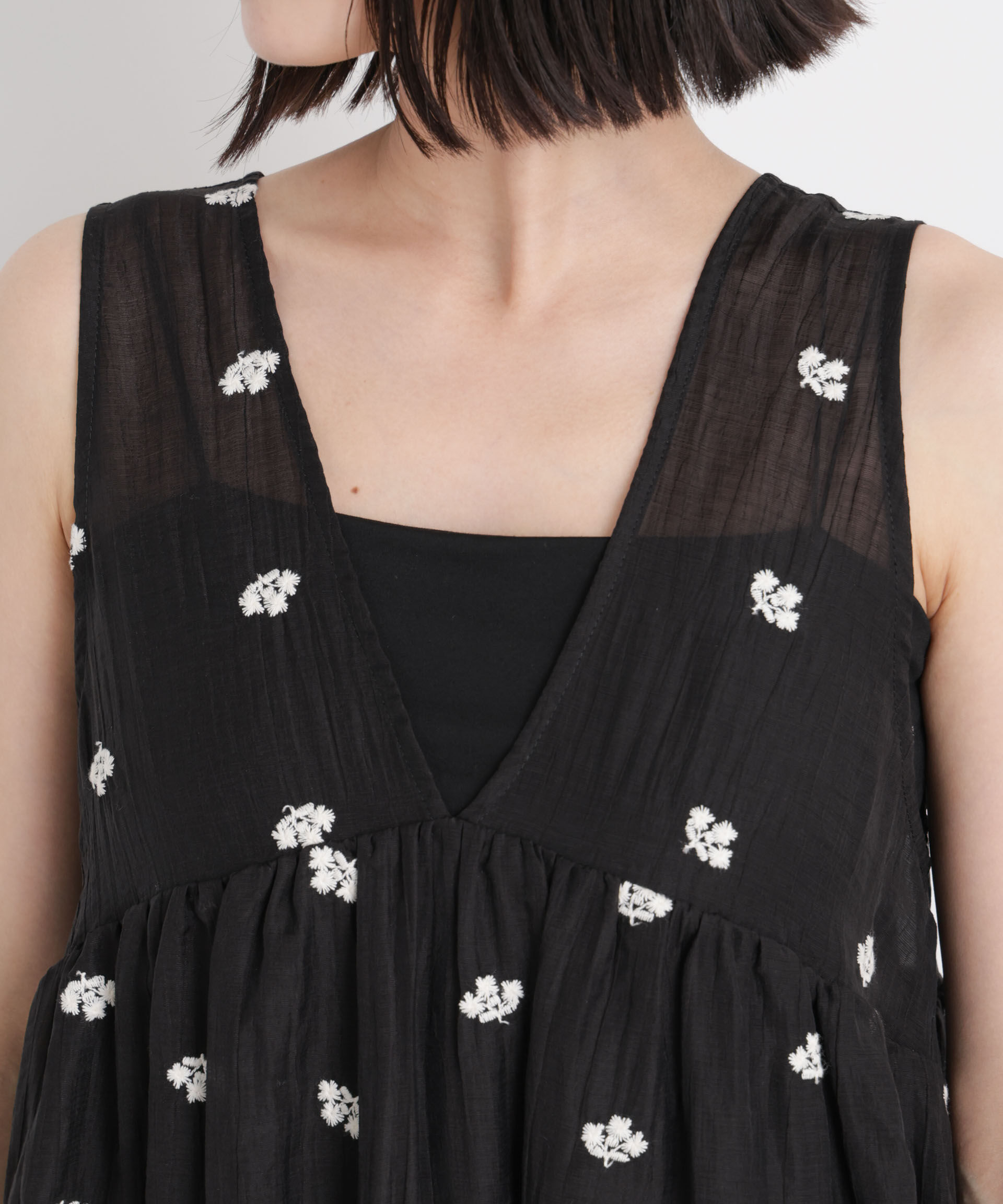 nano･universe「小花柄エンブロイダリーシアーギャザーワンピース」|ワンピース|