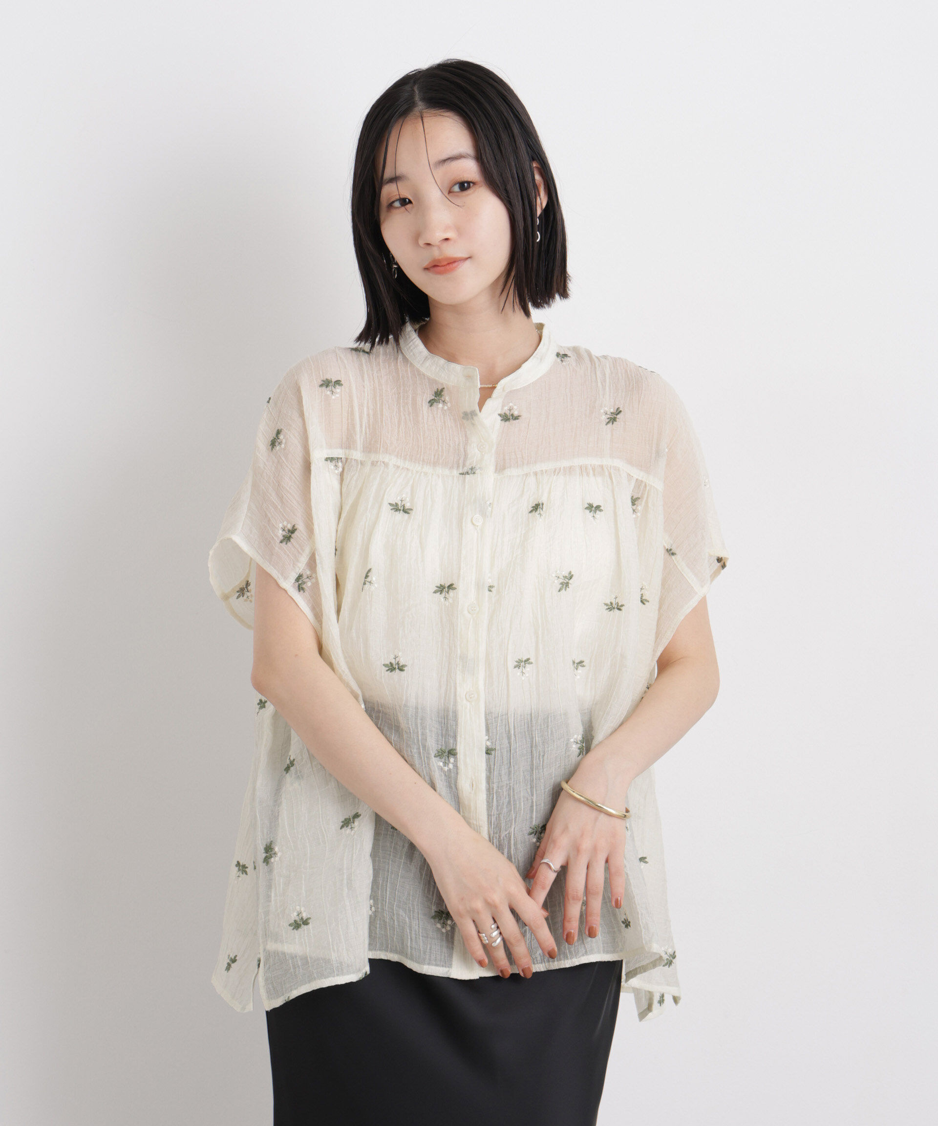 nano･universe「小花柄エンブロイダリーシアーワイドブラウス」|シャツ・ブラウス|