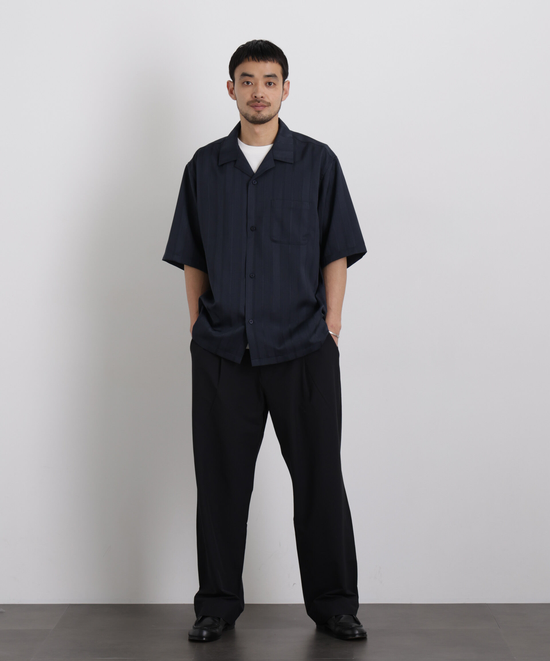 nano･universe「ジャガードストライプシャツ 半袖」|シャツ・ブラウス|