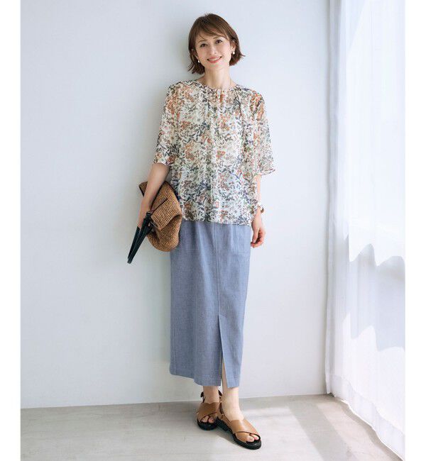 自由区「【セットアップ対応・洗える】ボタニカルフラワープリント ブラウス」|シャツ・ブラウス|