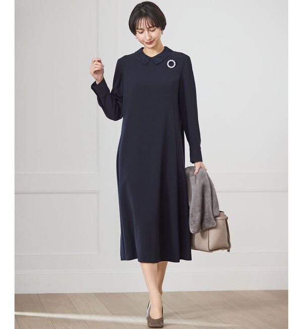 23区「【セットアップ対応/洗える】トリアセダブルジョーゼット 襟付き ワンピース」|ワンピース|