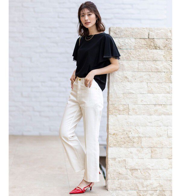 ANY SIS「【接触冷感・UVケア】着映えフリルスリーブ カットソー」|Tシャツ・カットソー|