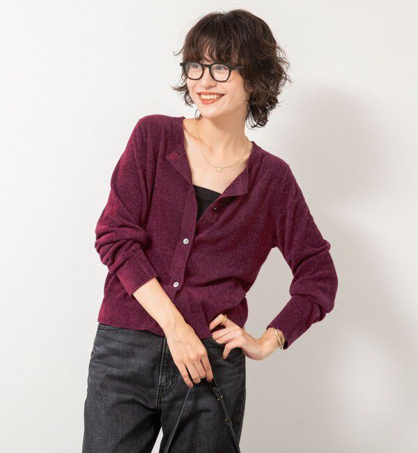 Rie Miller「《手洗い可能》《アンサンブル対応》モールヤーンクルーネックカーディガン」|カーディガン|